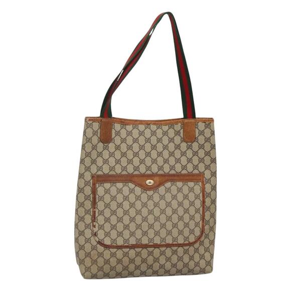 GUCCI GG Supreme Web Sherry Line Tote Bag Pvc Beige Gold 39 002 39 002 - Picture 1 of 16